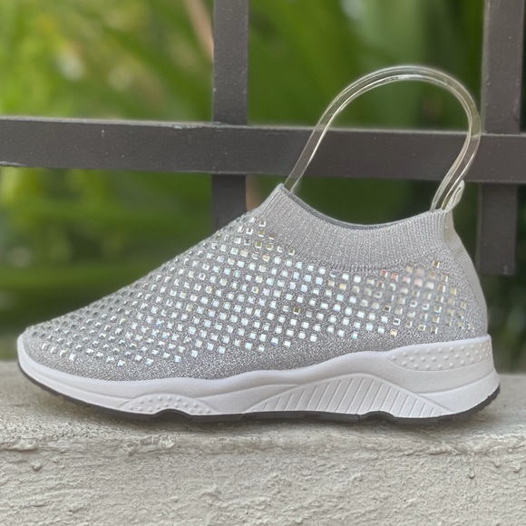 Italina Gray Air Platform Bubble Sock Slip On Rhinestone Sneakers - Picture 2 of 9